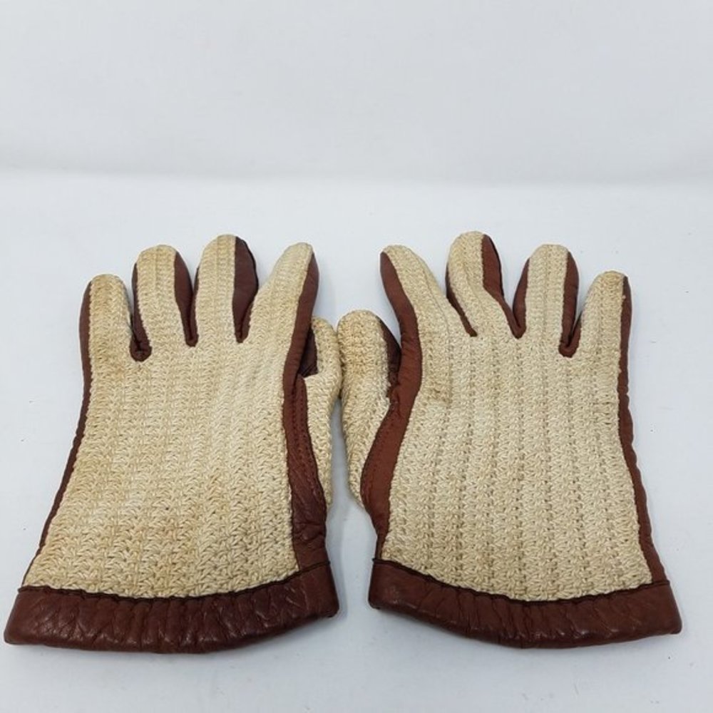 Trumpeter gloves brown/cream leather‎ wool Made in Ireland 9